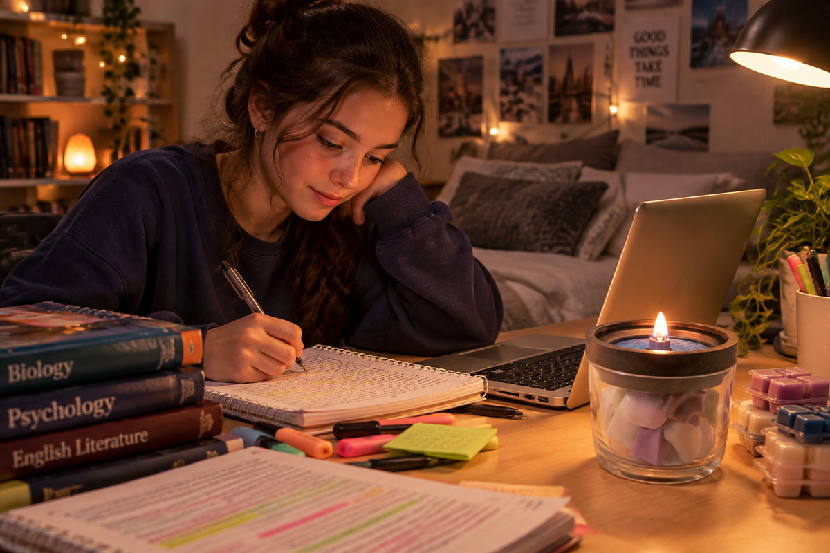 Teenager studying